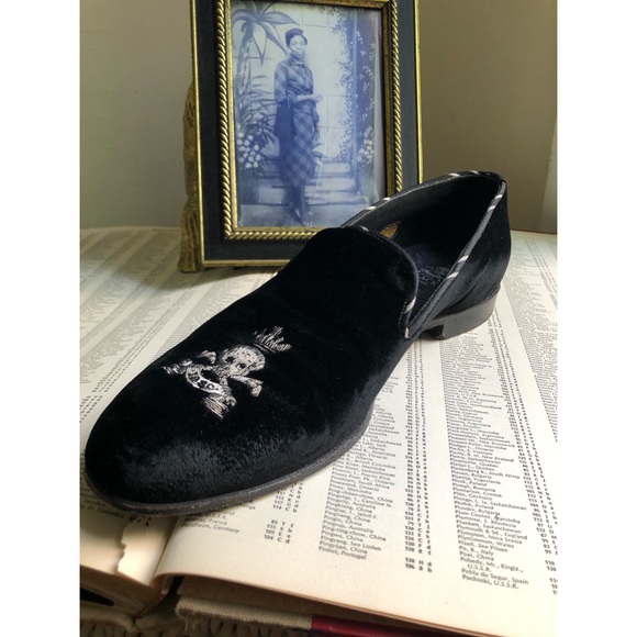 BLACK BAKER-LOGO VELVET SKELETON HEAD-SLIPPER - Picture 8 of 16